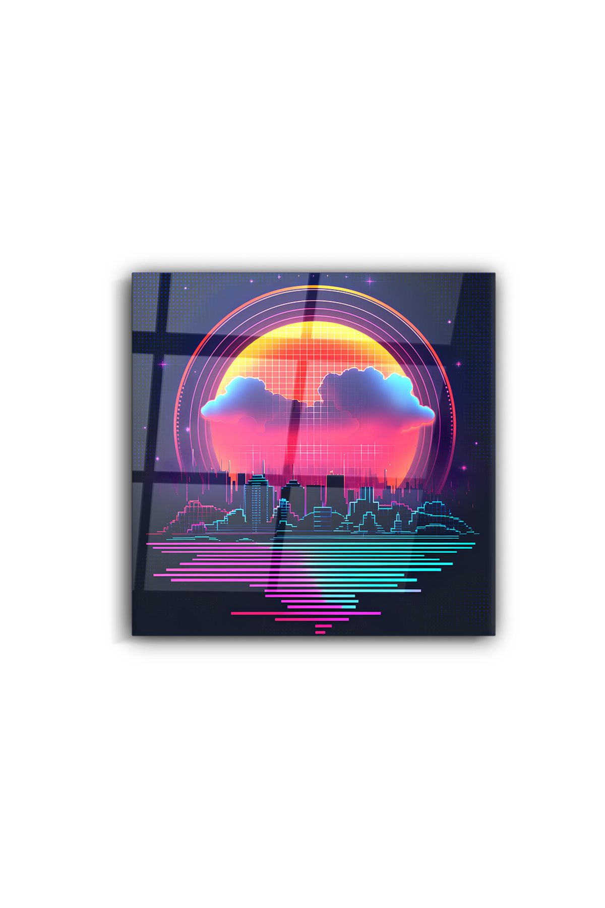 Neon City Sunset Cam Tablo – Yapay Zekâ ile Üretilen Retro-Futuristik Sanat ve Modern Duvar Dekoru
