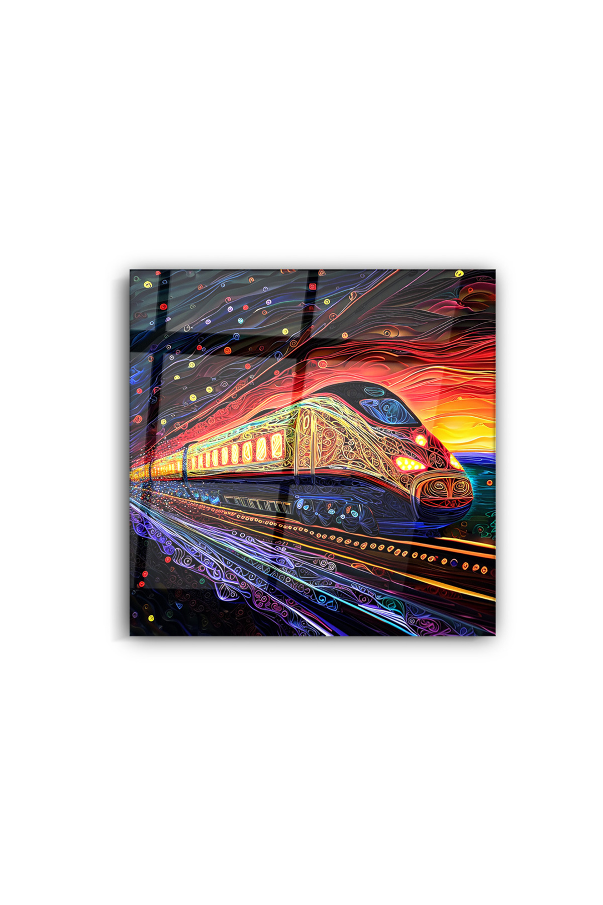 Neon Hızlı Tren- Cam Tablo -Ev-Ofis-İş-Dekorasyon-Sanatsal-Tasarım-Dikey