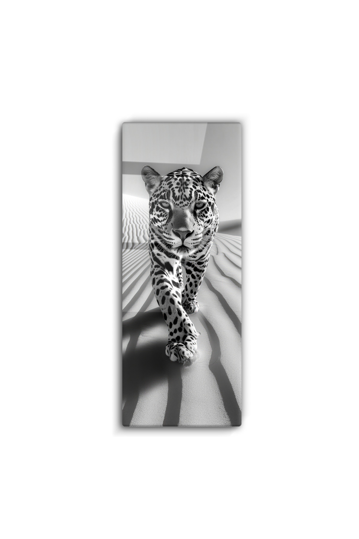 Siyah-Beyaz Jaguar Cam Tablo – Güç ve Asalet Temalı Modern Sanat Dekoru | Jaguar | Minimalist