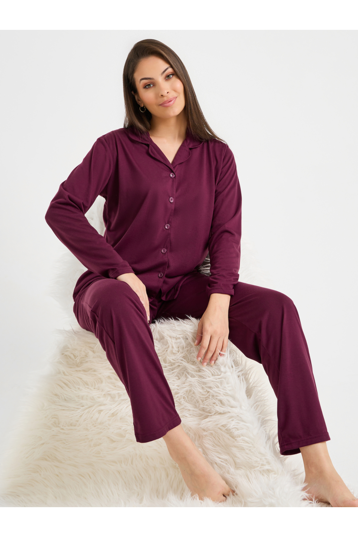 Styli Long Sleeve Jersey Button Through Shirt and Pyjama Set