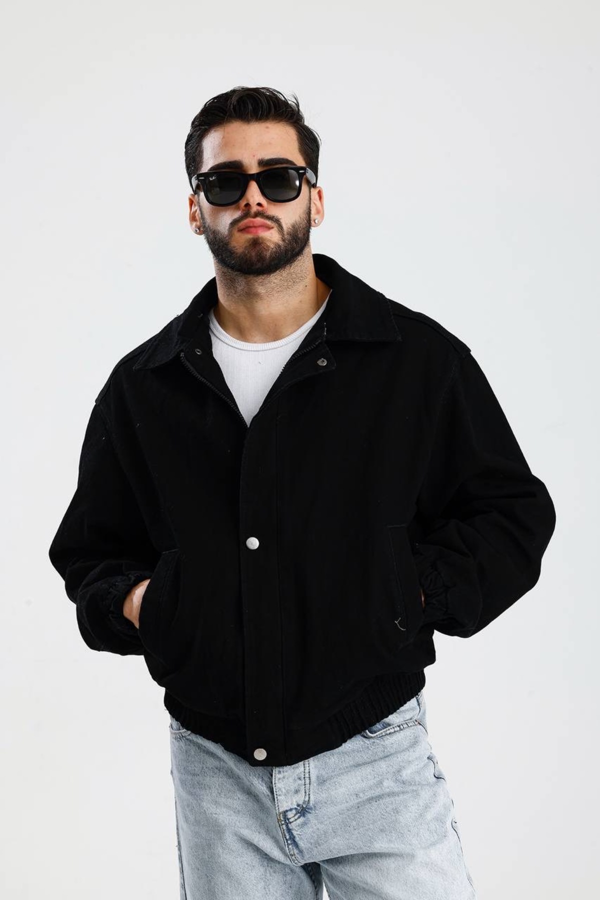 İLKCET MODA  Premium Siyah Fermuarlı Kot Oversize Bomber Ceket - Görsel 3