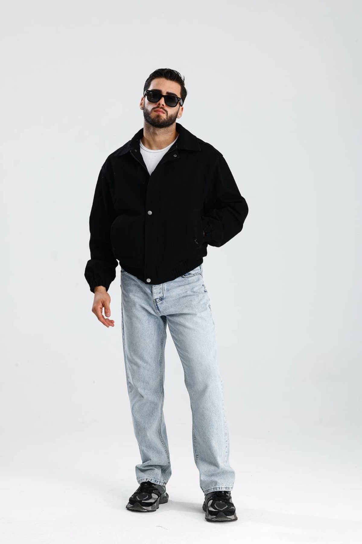 İLKCET MODA  Premium Siyah Fermuarlı Kot Oversize Bomber Ceket - Görsel 6