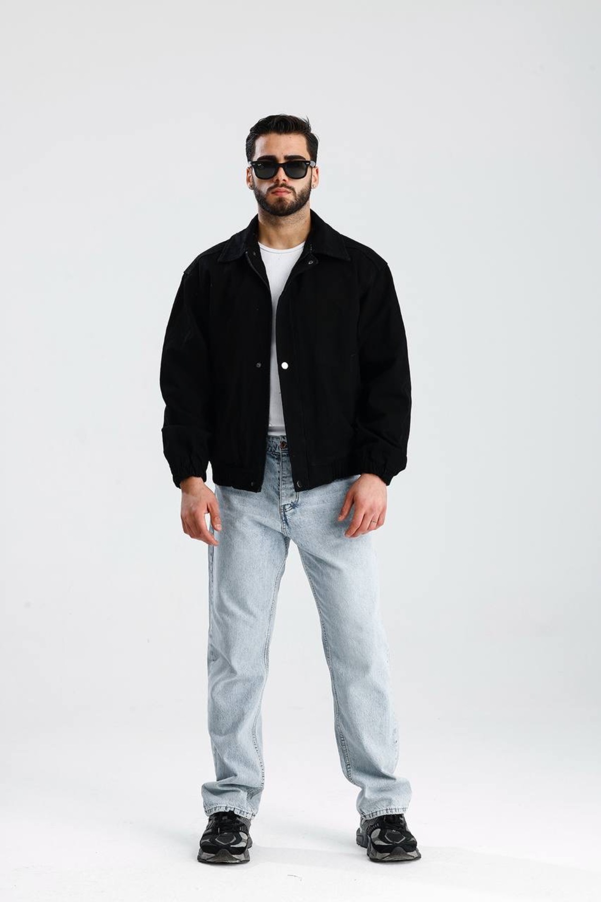 İLKCET MODA  Premium Siyah Fermuarlı Kot Oversize Bomber Ceket - Görsel 5