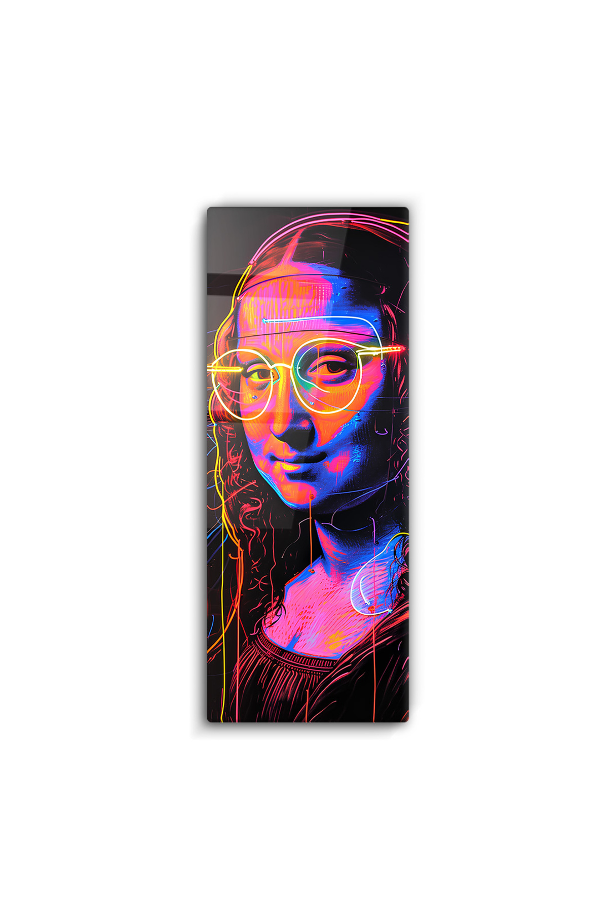 Neon Mona Lisa- Cam Tablo -Ev-Ofis-İş-Dekorasyon-Sanatsal-Tasarım-Dikey