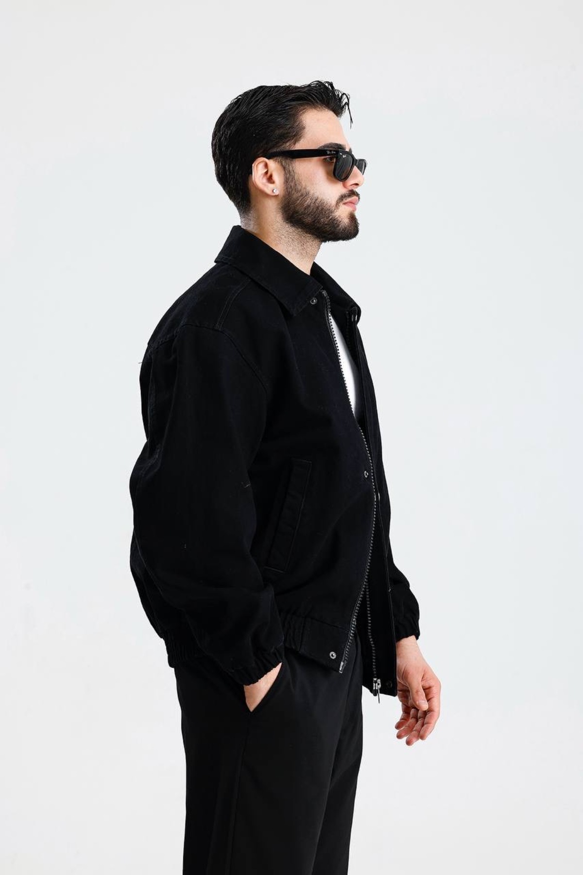 İLKCET MODA  Premium Siyah Fermuarlı Kot Oversize Bomber Ceket - Görsel 7