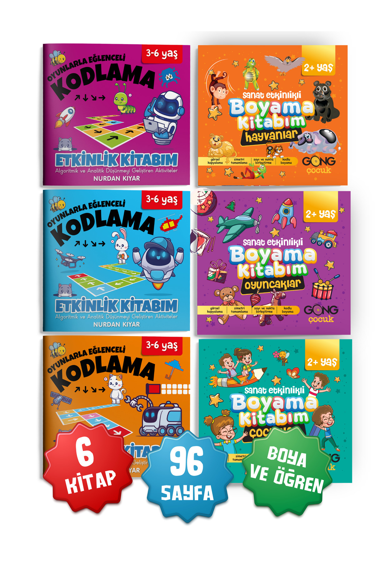 2li Set Kodlama Öğreten ve Sanat Etkinlikli Boyama 6'lı Çocuk Kitap Seti