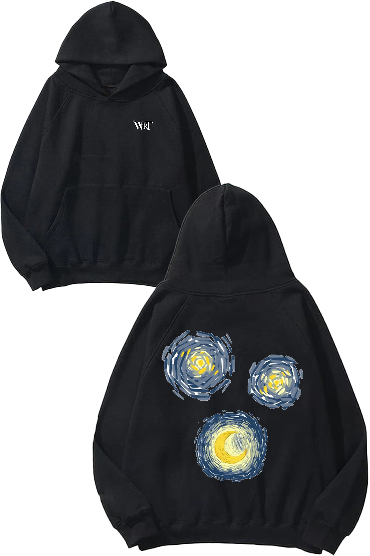 THEWERT Van Gogh 6 Design Back Printed Black Hooded Sweatshirt