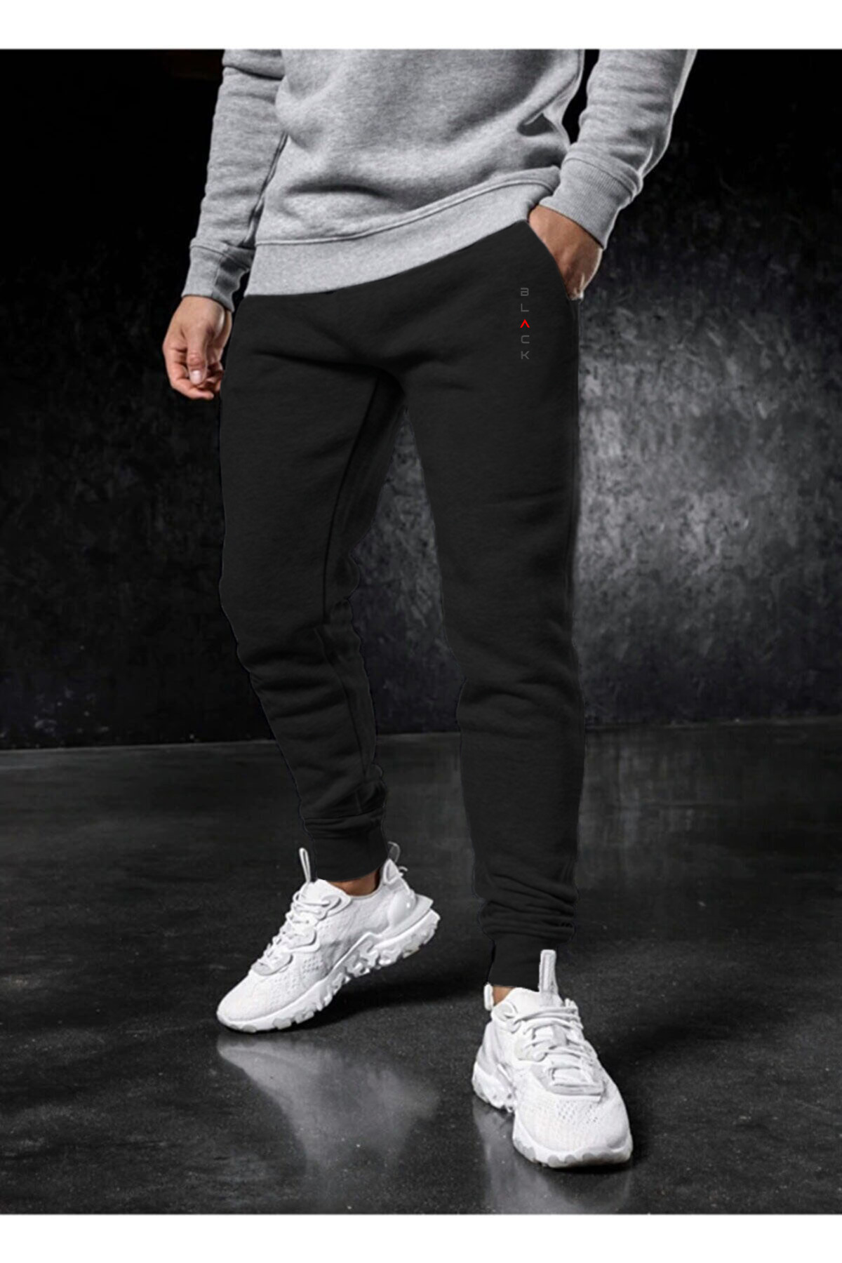 DEEPSENCE  Erkek Siyah Kışlık Pamuklu Eşofman Altı Slim Fit Dar Paça Jogger Black Baskılı - Görsel 5