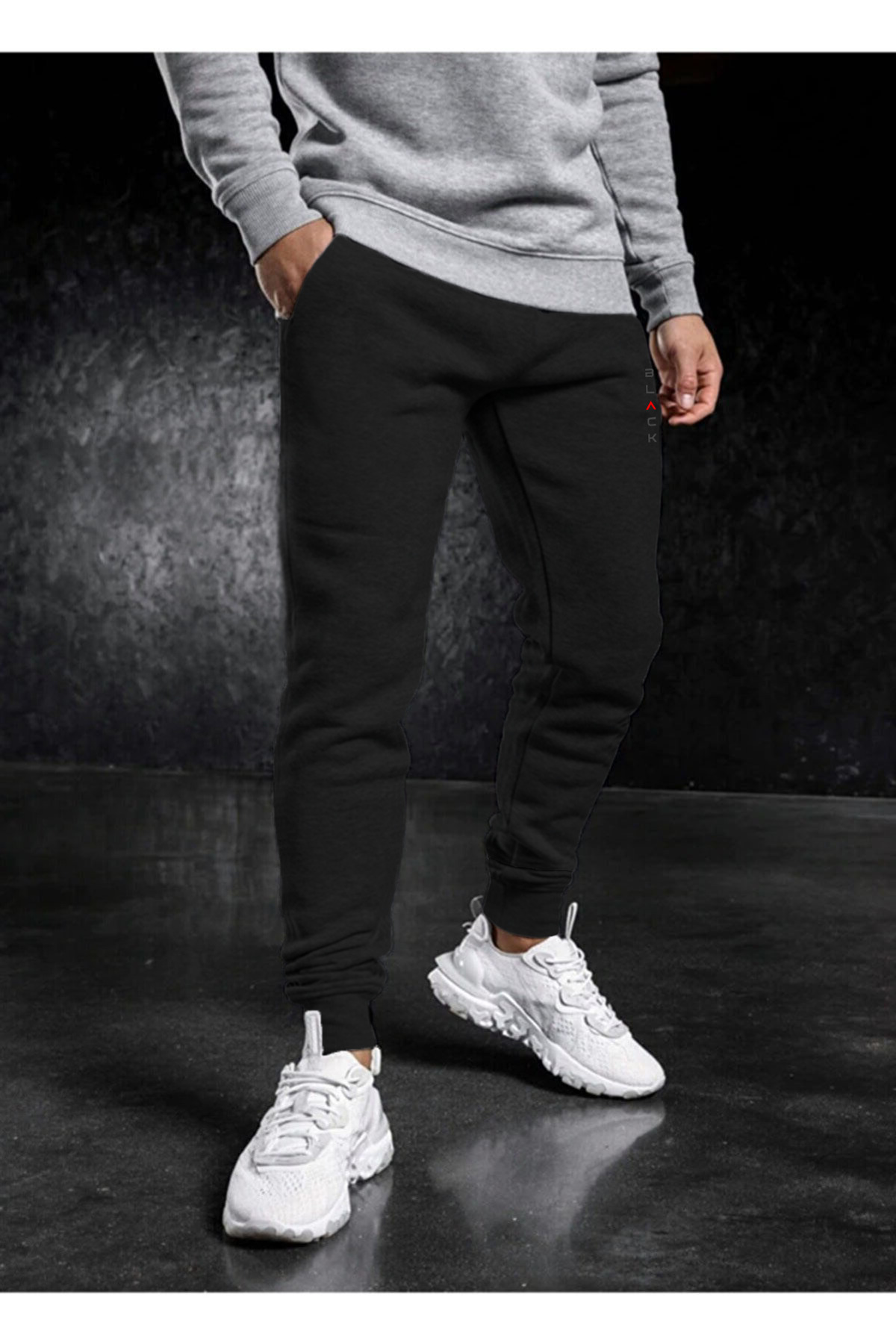 DEEPSENCE  Erkek Siyah Kışlık Pamuklu Eşofman Altı Slim Fit Dar Paça Jogger Black Baskılı - Görsel 3