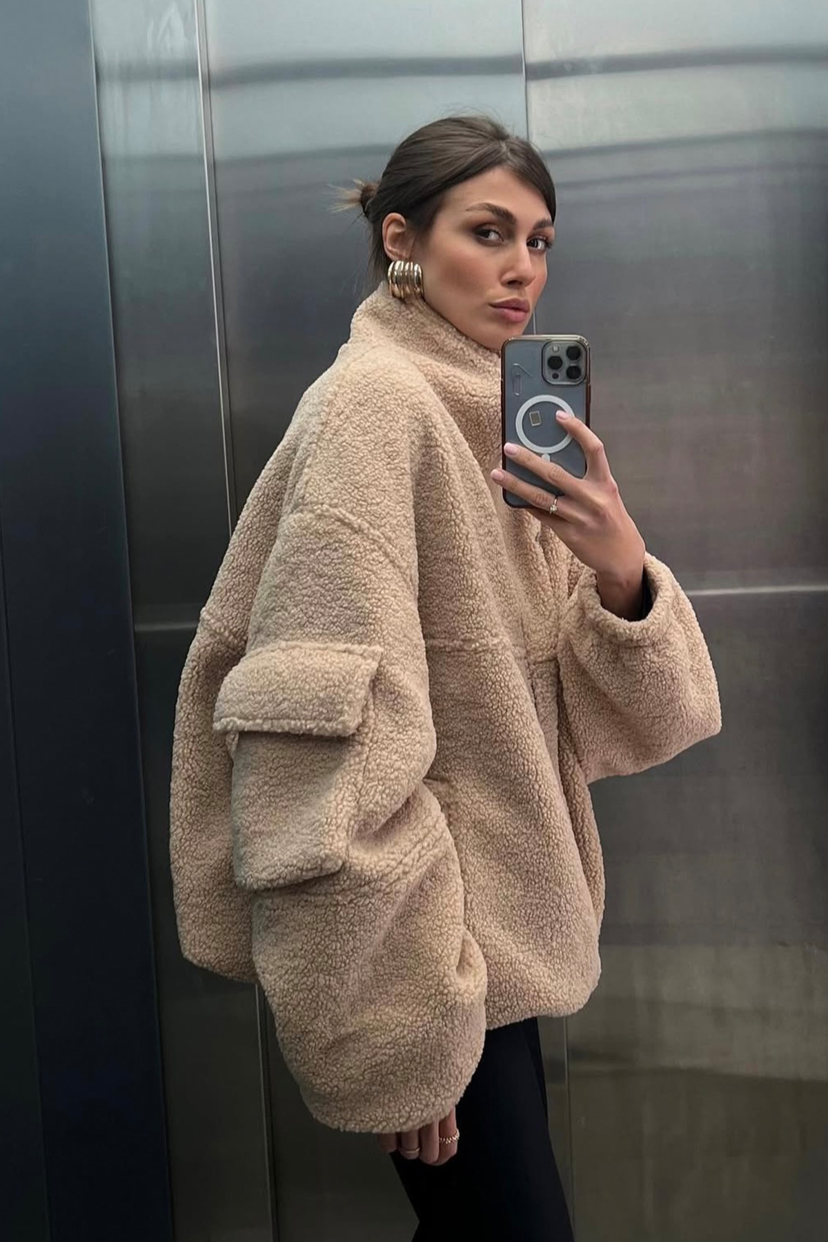 NET OF NOT Kolu Cepli Oversize Balon Kol Peluş Kadın Ceket görsel 3