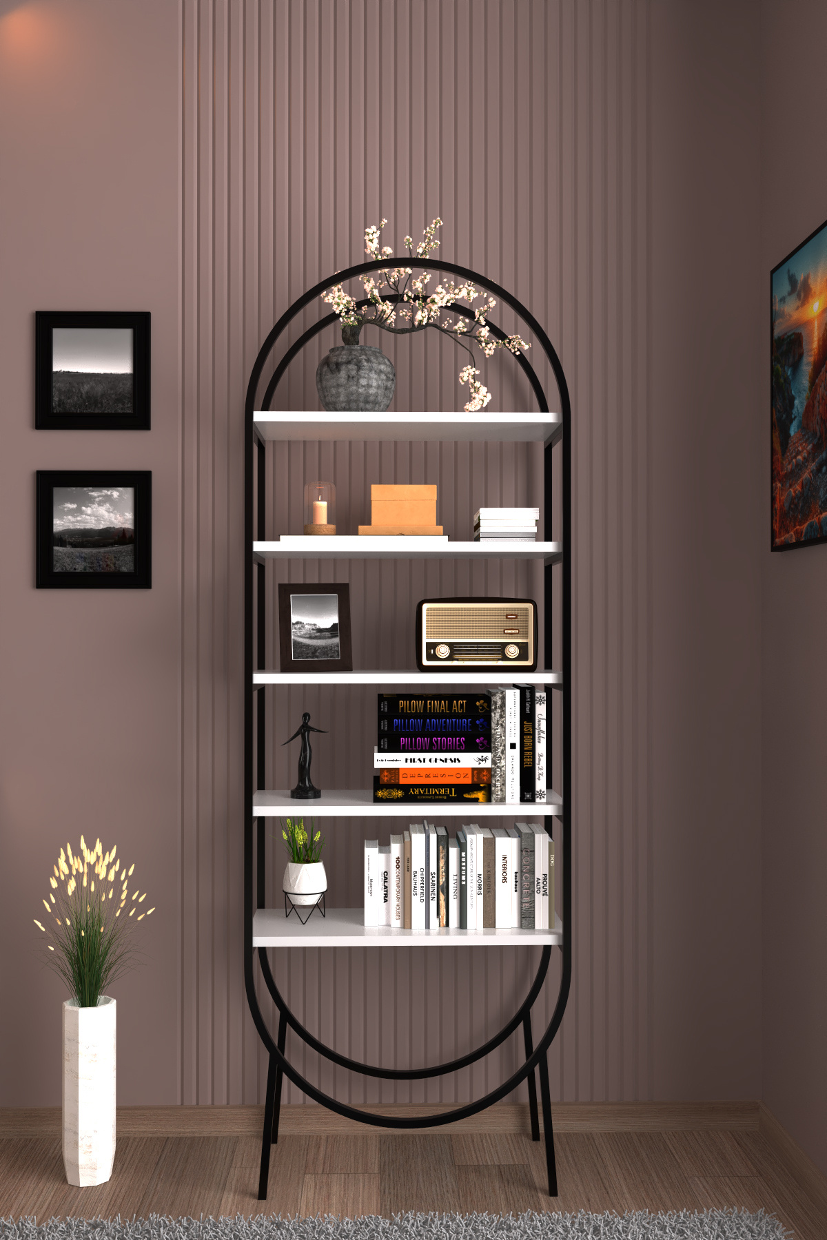 AWOX Aden Dekoratif Kitaplık Kemer Form Tasarımlı Raf Dosya Rafı