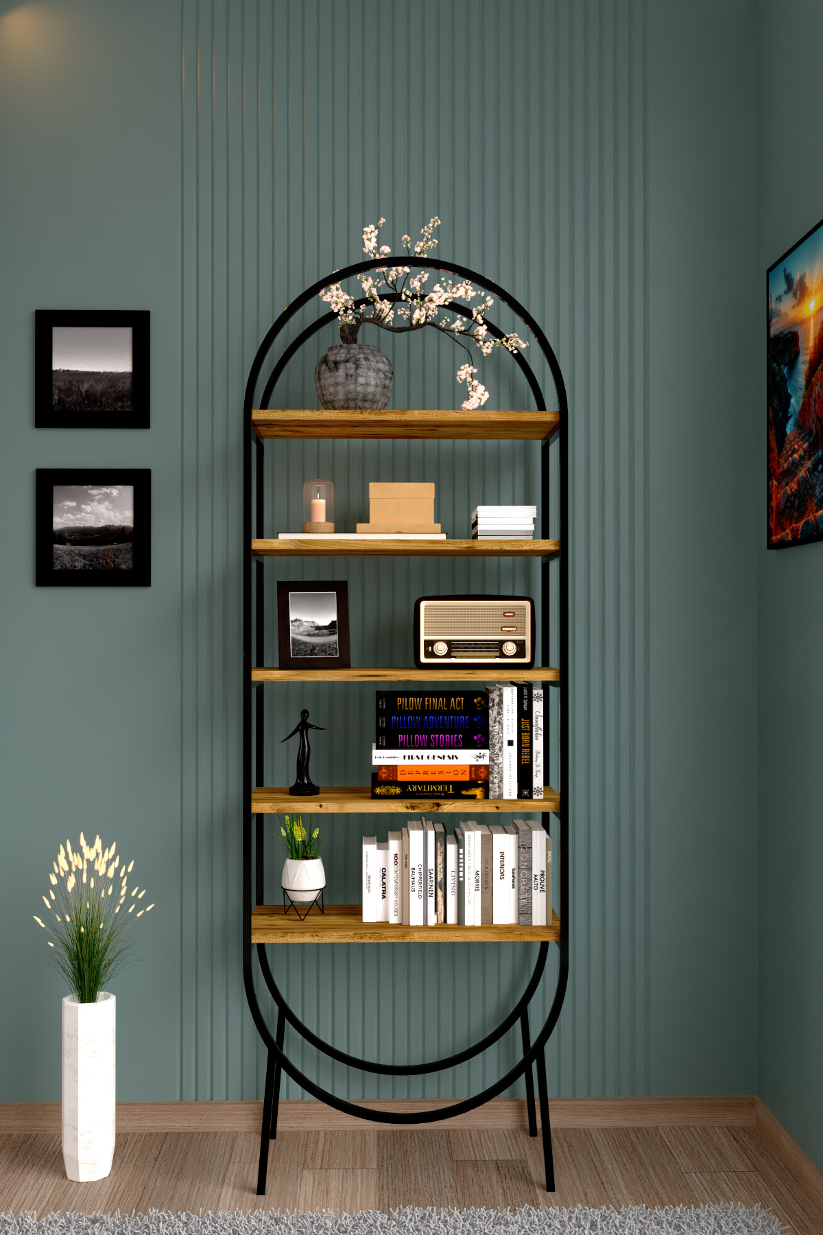 AWOX Aden Dekoratif Kitaplık Kemer Form Tasarımlı Raf Dosya Rafı