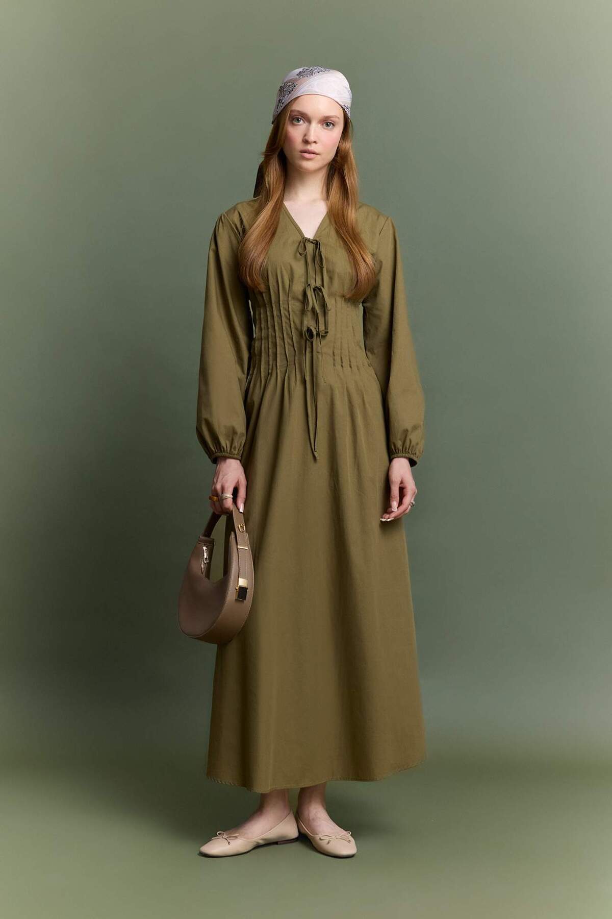 DeFacto V Yaka Poplin Önden Bağlamalı Uzun KolluMaxi Elbise G0015AX25AU