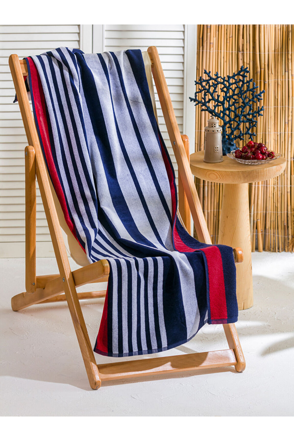 ال سی وایکیکی حوله ساحلی مردانه طرح‌دار سرمه‌ای راه‌راه، 70x150 سانتی‌متر