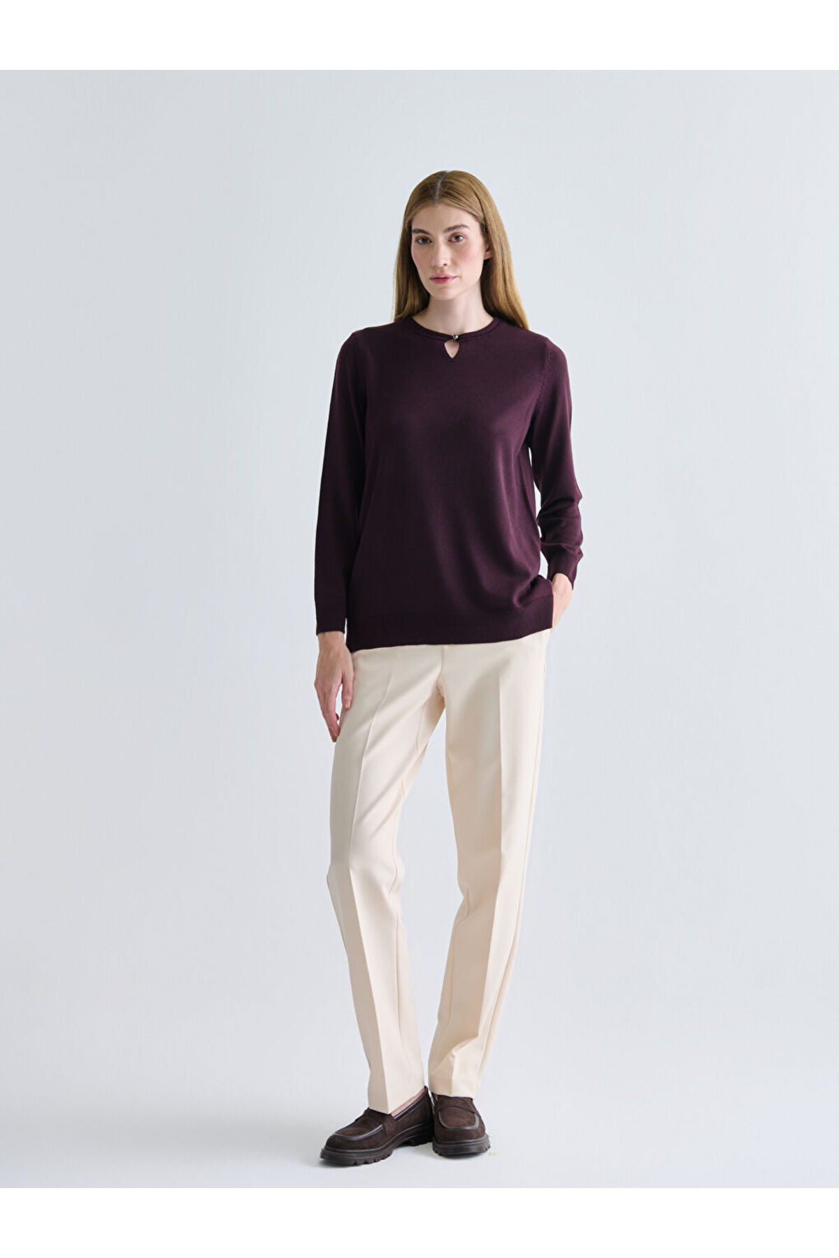 LC Waikiki Mürdüm Bisiklet Yaka Kadın Triko Kazak fotoğrafı 3 (önizleme)