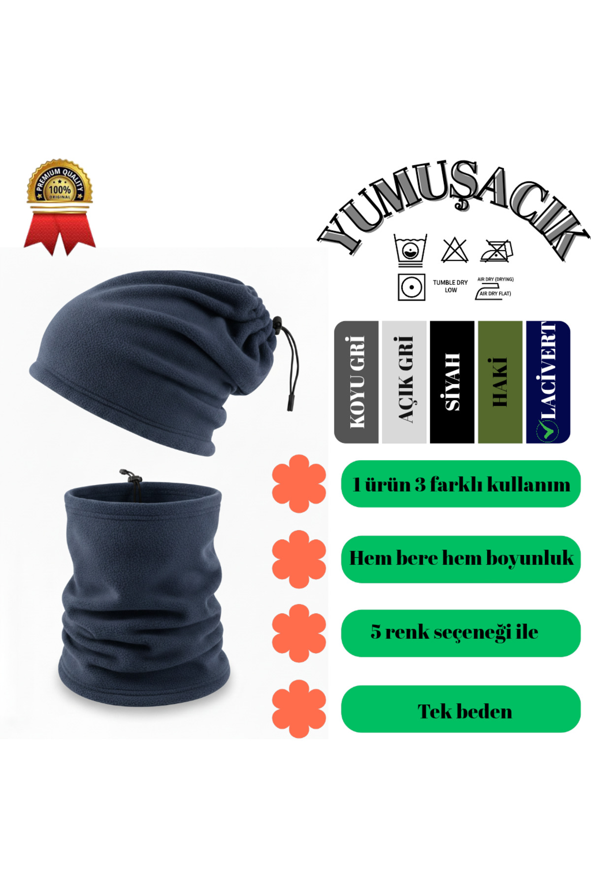 akyıldız iş elbiseleri Polar Boyunluk | Kışlık Motorcu Rüzgar Önleyici Outdoor Buff Bere (3 FARKLI KULLANIM) görsel 2
