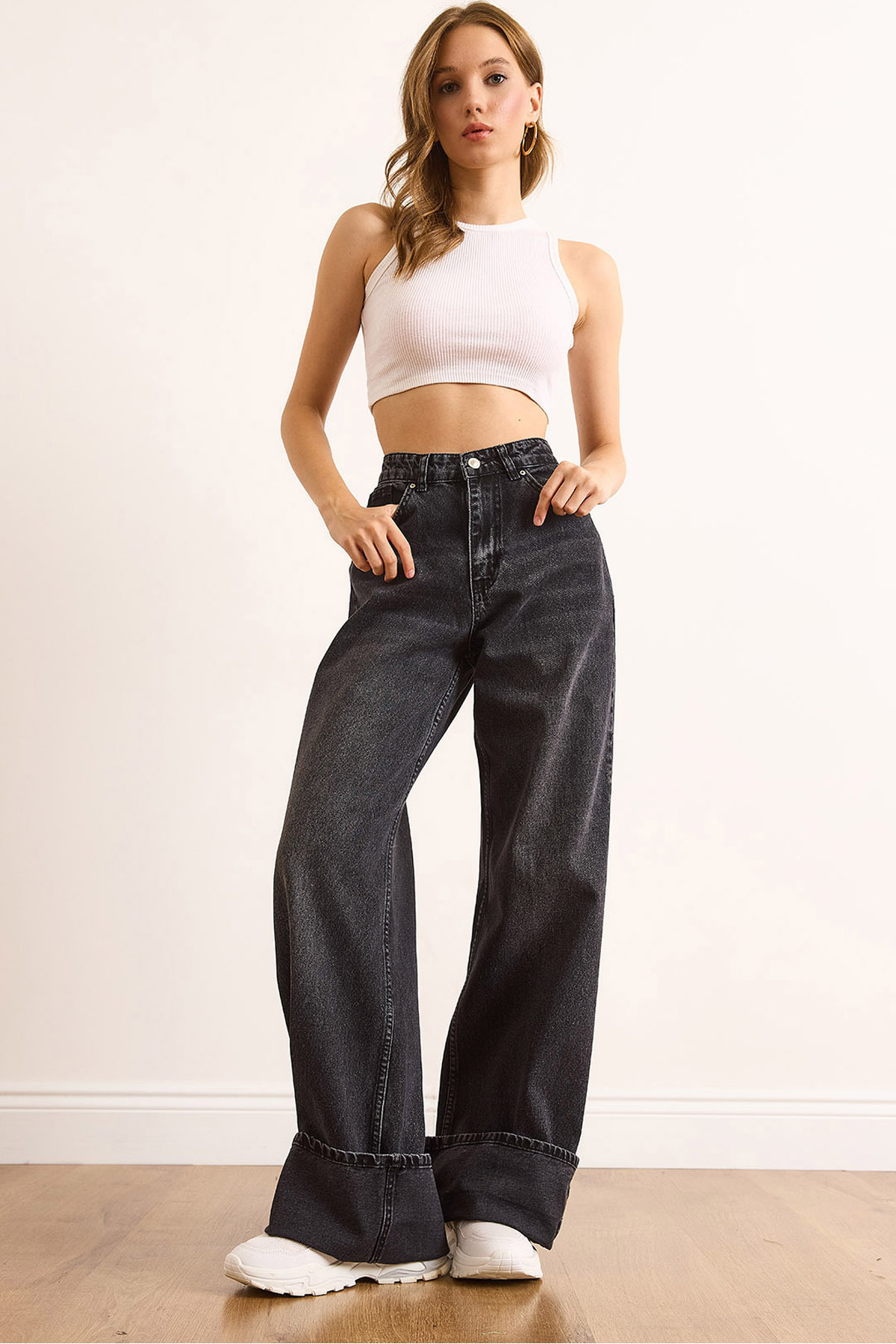 Olalook Жіночі джинси з високою талією, завуженими штанинами та підвернутими ...