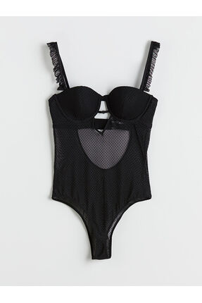 LC Waikiki Siyah V Yaka Puantiyeli Bodysuit
