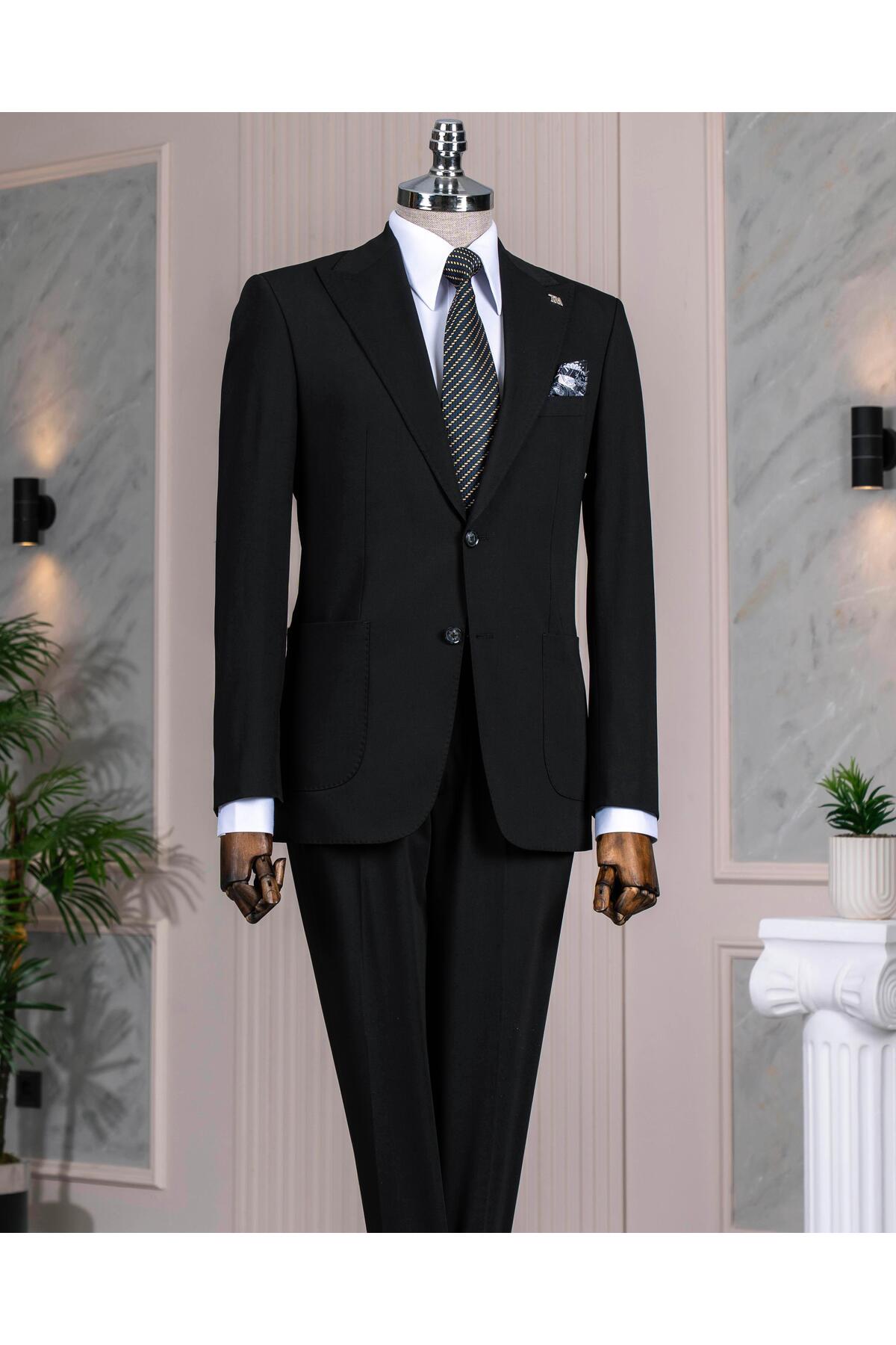 TerziAdemAltun Italian Style Slim Fit Jacket Pant Suit Black T14156