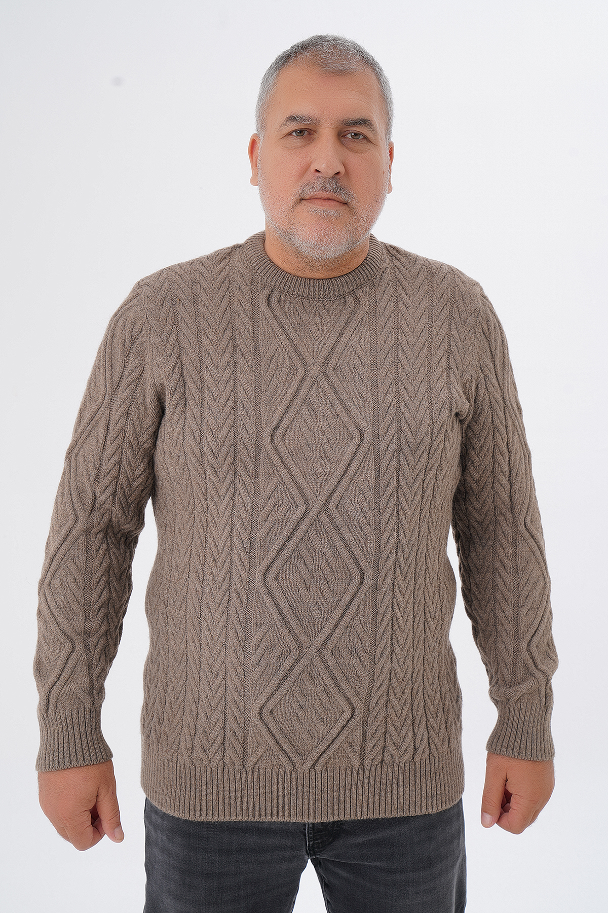 TRIST STAR PLUS SIZE MEN 'S DIAMOND RUN BRAIDED CREW NECK WOOL SWEATER TRIST-2121
