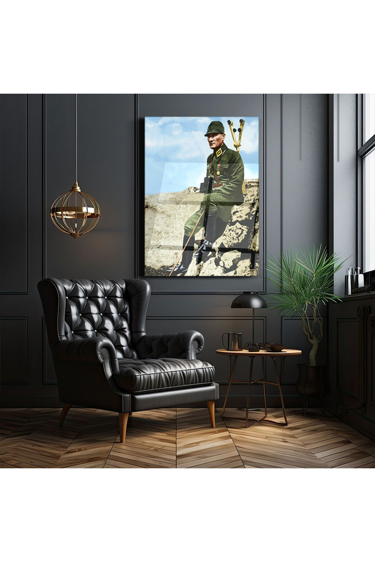 Mustafa Kemal Atatürk - Cephe Portresi-Modern-Klasik-Cam Tablo-Ev ve Ofis Dekorasyonu