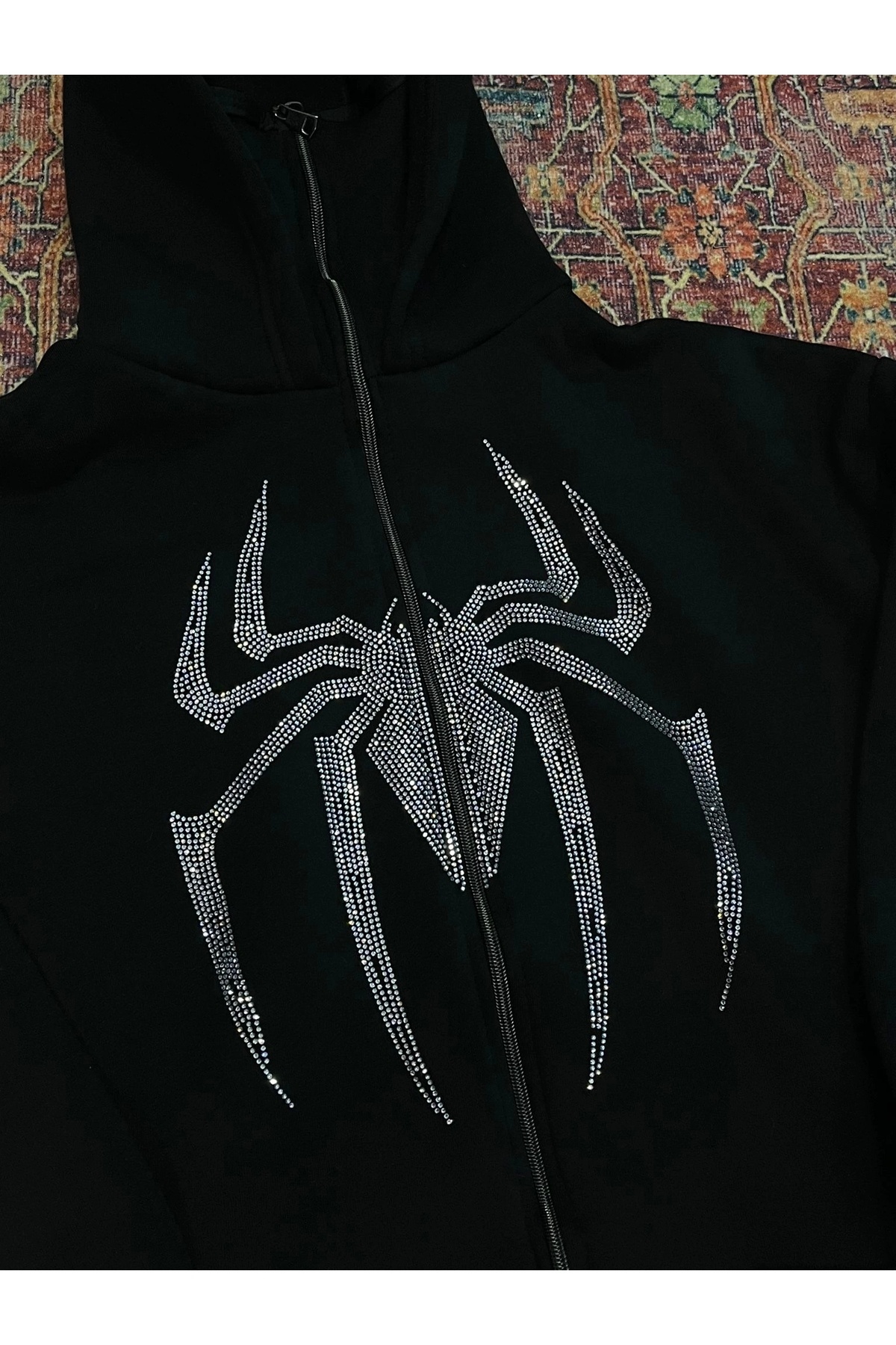 Gofeel Spider Örümcek Parıltılı Taşlı Maskeli Sweatshirt Hırka görsel 2