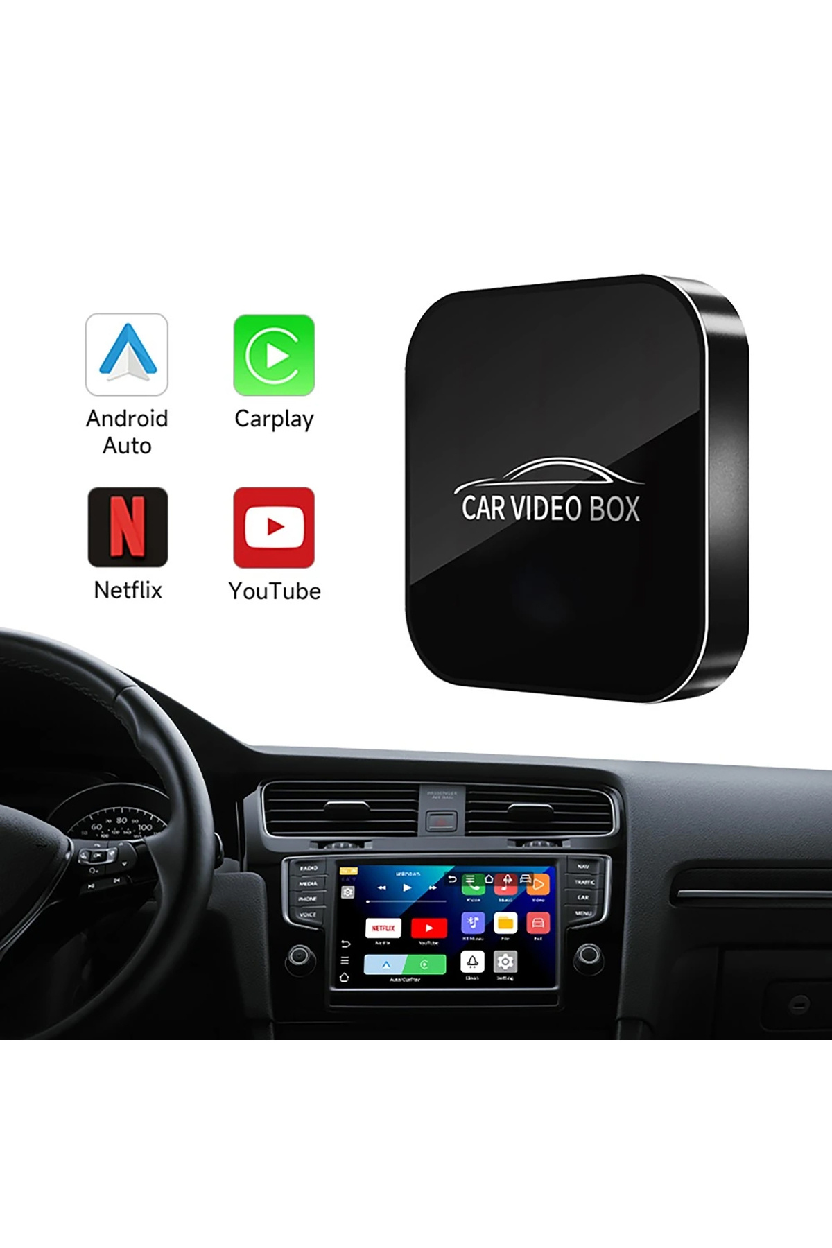 ROBEVE Kablosuz CarPlay & Android Auto Akıllı Multimedya Kutusu Adaptörü – 3 in 1 AI Box