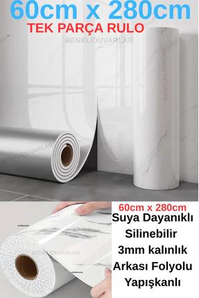 Renkli Duvarlar 60cmx280cm Rulo 1 Adet Beyaz Mermer Desenli Banvo Salon Wc Ya...