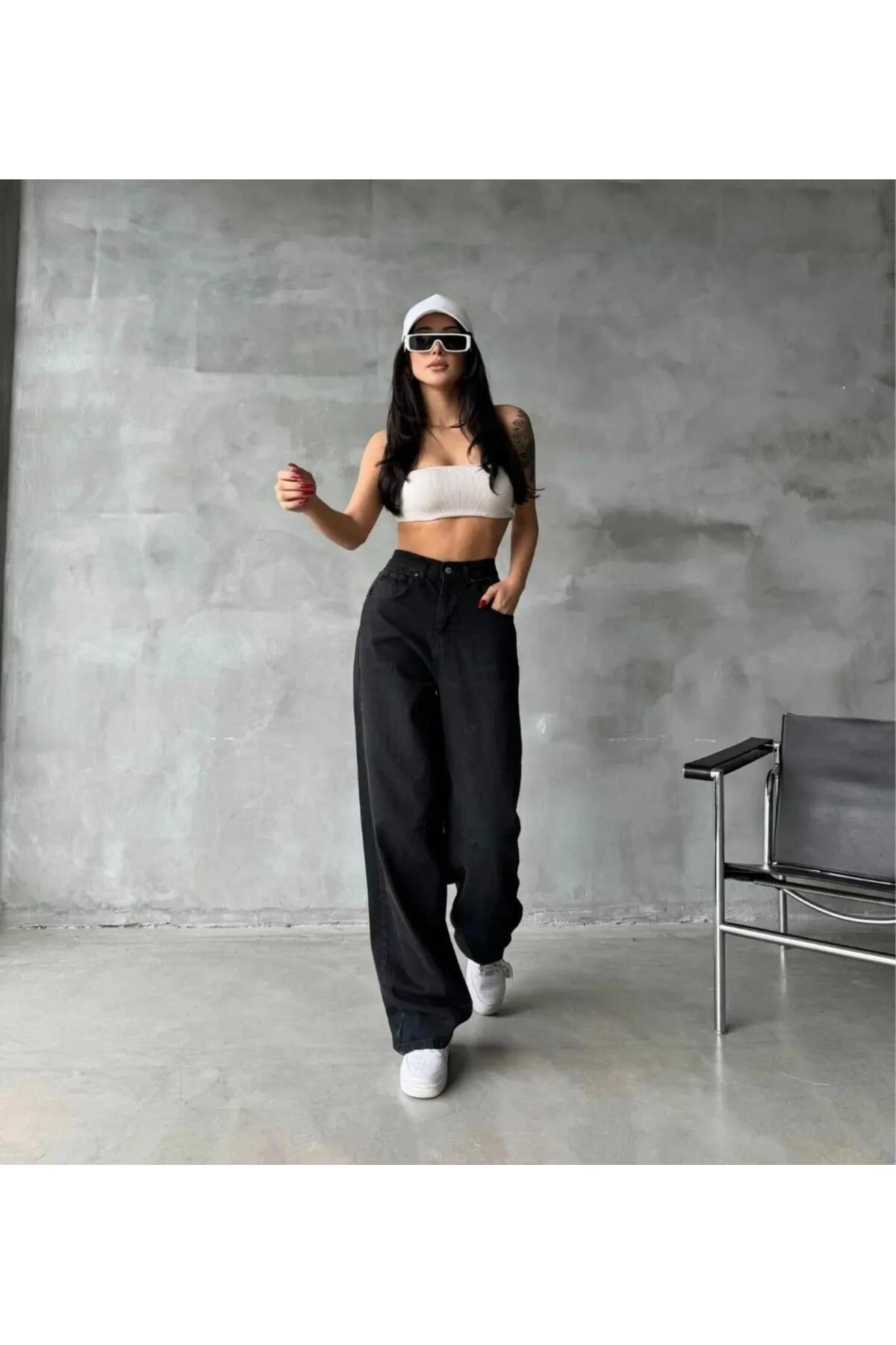 QUUL'Y  2025 KADIN TOKA DETAYLI BAGGY///YENİ SEZON///TOPARLAYICI///YÜKSEK BEL//KOT PANTOLON - Görsel 2