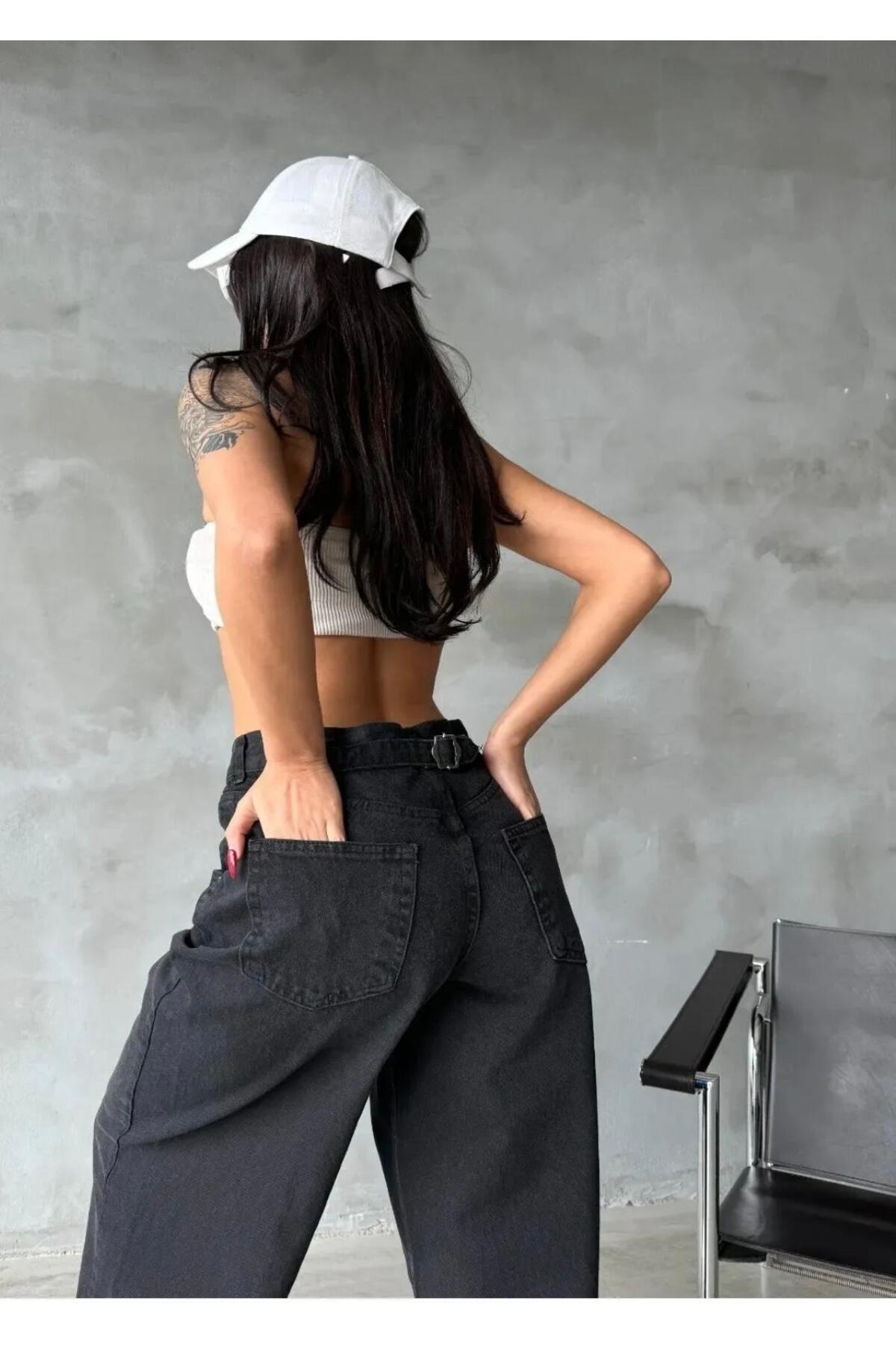 QUUL'Y  2025 KADIN TOKA DETAYLI BAGGY///YENİ SEZON///TOPARLAYICI///YÜKSEK BEL//KOT PANTOLON