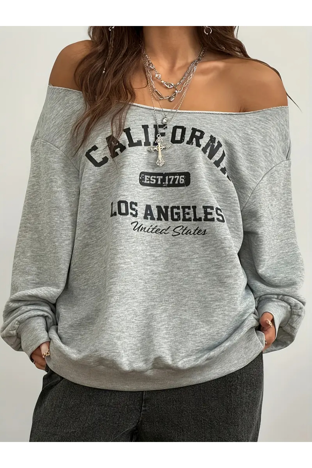 Machetta Kadın California 1776 Baskılı Kayık Yaka Sweatshirt görsel 4