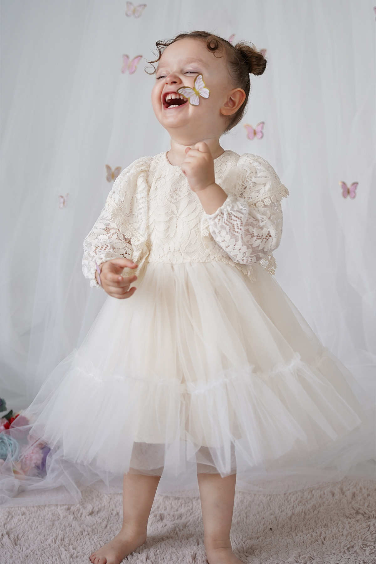 ALYRA Kız Bebek Elbise Dantelli Tüllü Tütü Doğum Günü Özel Gün Düğün Parti Pamuklu Abiye Kız Çocuk Elbise fotoğrafı 5 (önizleme)