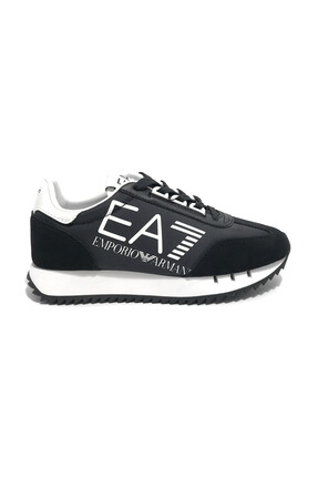 EA7 Unısex Kalın Rahat Taban Logo Desenli Süet Detaylı Siyah-Beyaz Sneaker 7X...