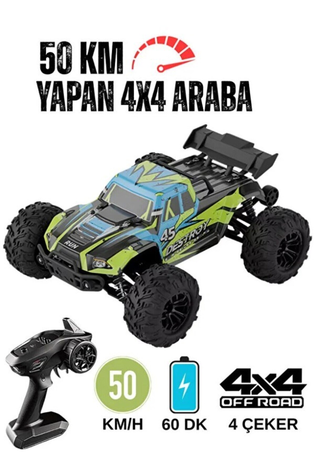 Begin Power 50 Km Hız Yapan Elektrikli Araba Uzaktan Kumandalı 4X4 Arazi Aracı Off-road Araba