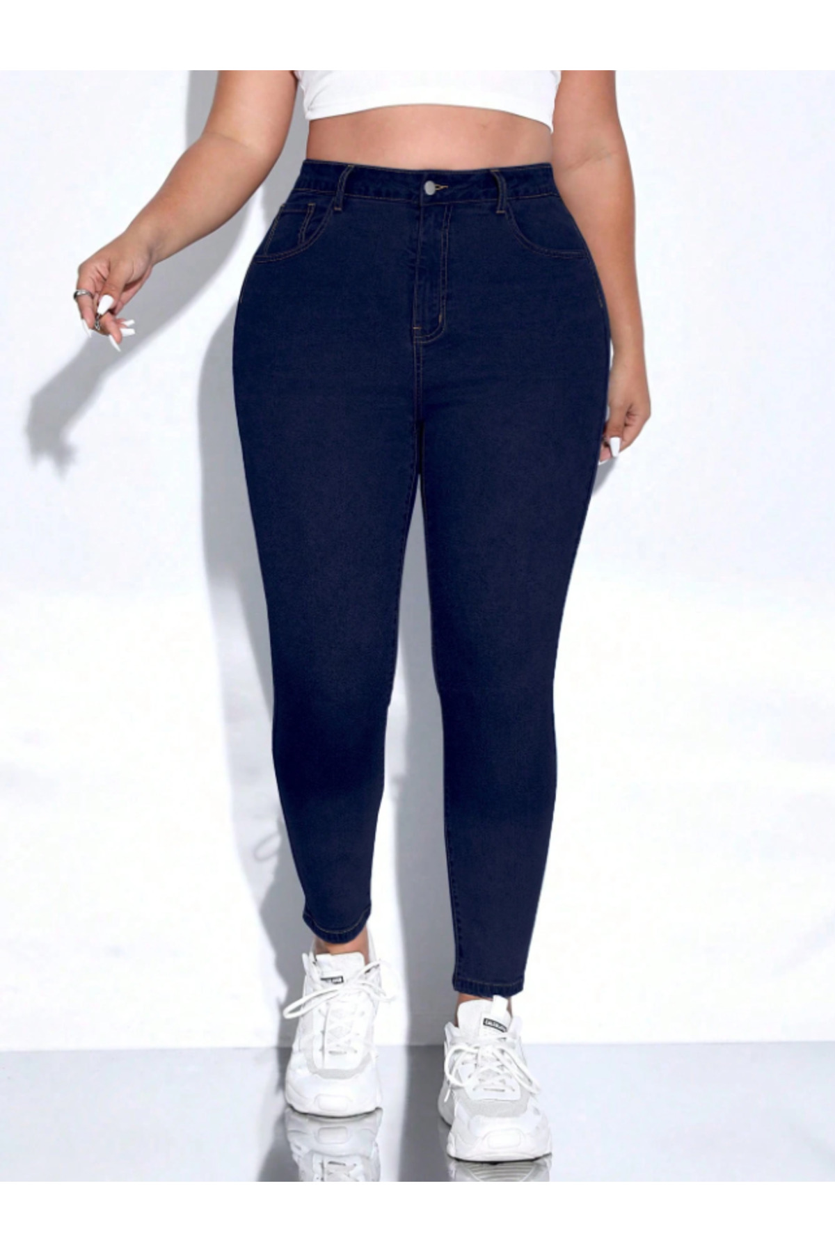 Linarose  Kadın Klasik Büyük Beden Skinny Fit Yüksek Bel Full Likralı Yumuşak Giyim Jean Big Size - Görsel 2