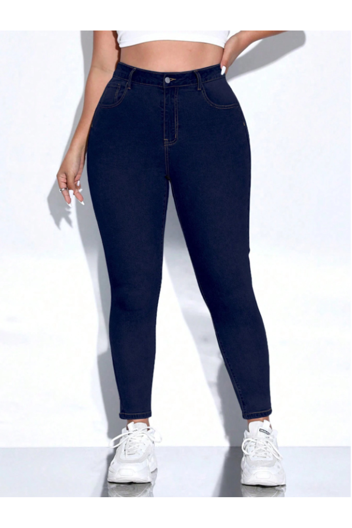 Linarose  Kadın Klasik Büyük Beden Skinny Fit Yüksek Bel Full Likralı Yumuşak Giyim Jean Big Size - Görsel 3