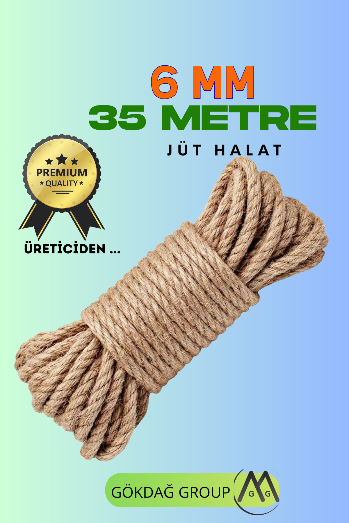 GÖKDAĞ GROUP 6 MM 35 Metre Jüt Halat Dekoratif Hasır İp Urgan Maket