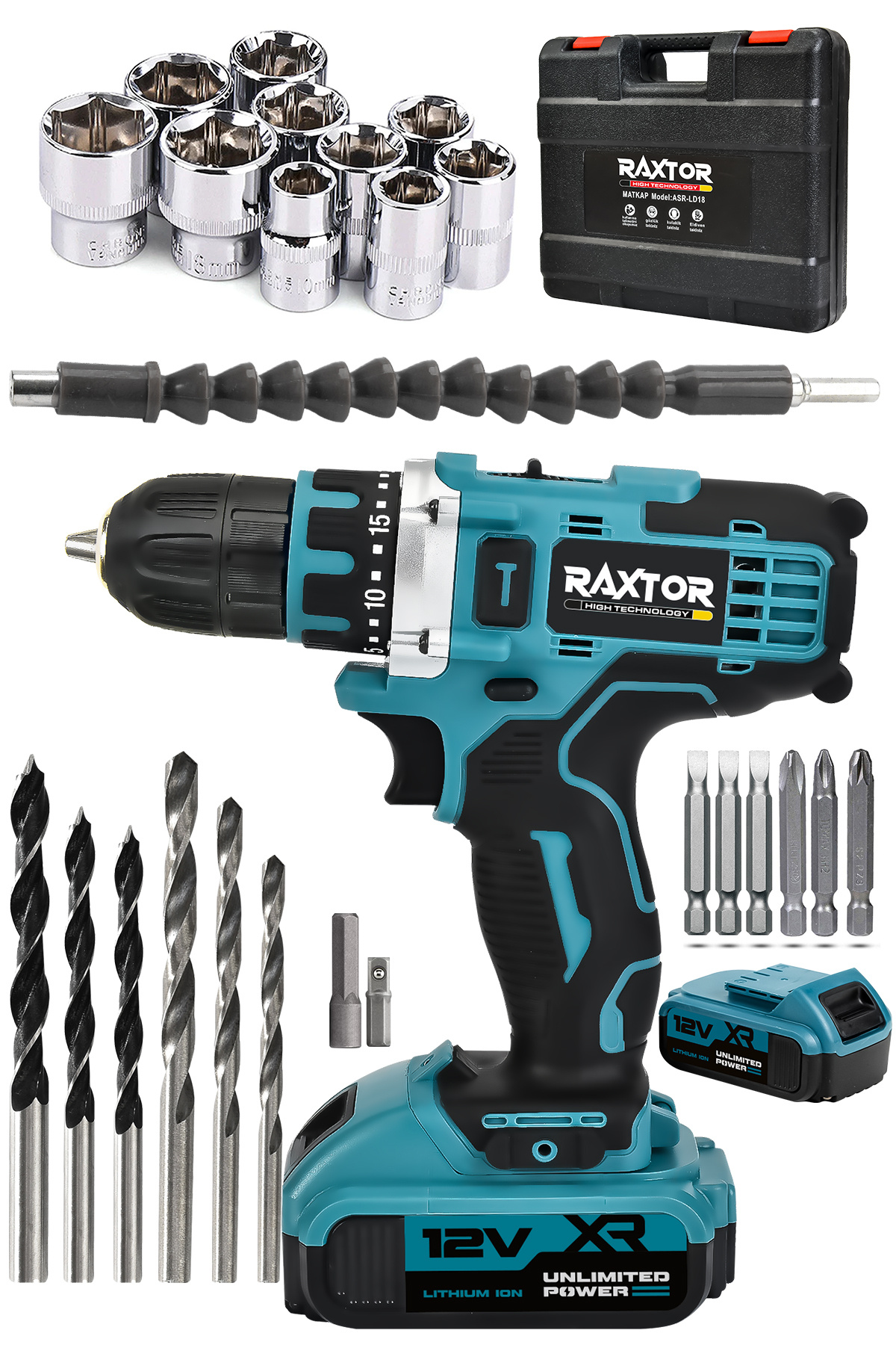 RAXTOR 36V Çift Bataryalı Çelik Şanzıman 24 Parça Setli Akülü Vidalama Şarjlı Matkap