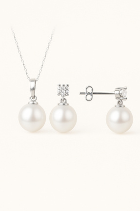 bymissmücevherat 925 Ayar Gümüş İnci Kolye Küpe Seti | Tektaş Detaylı Zarif T...