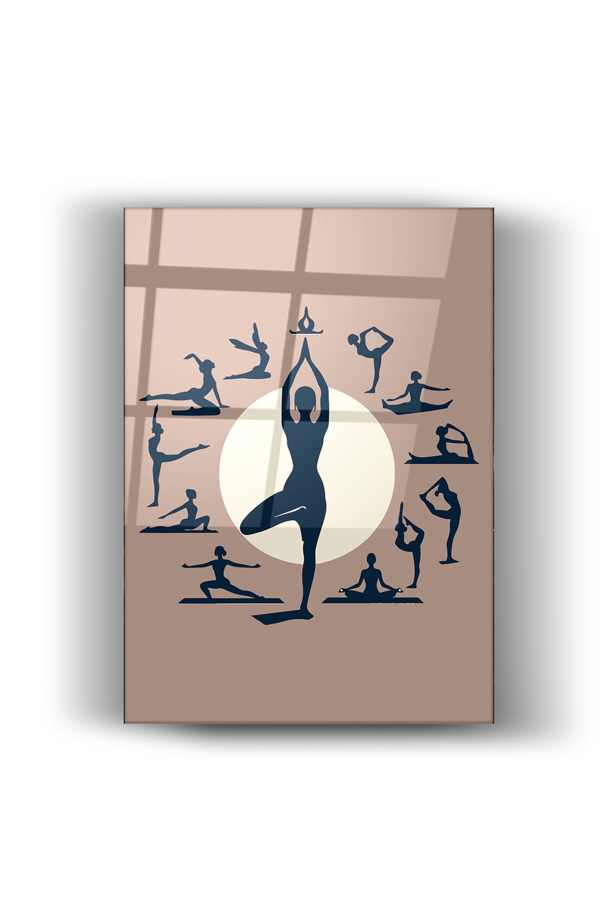 Yoga Figürleri ve Minimalist Çizgileriyli Tasarım- Cam Tablo- Ev ve Ofis Dekorasyonu