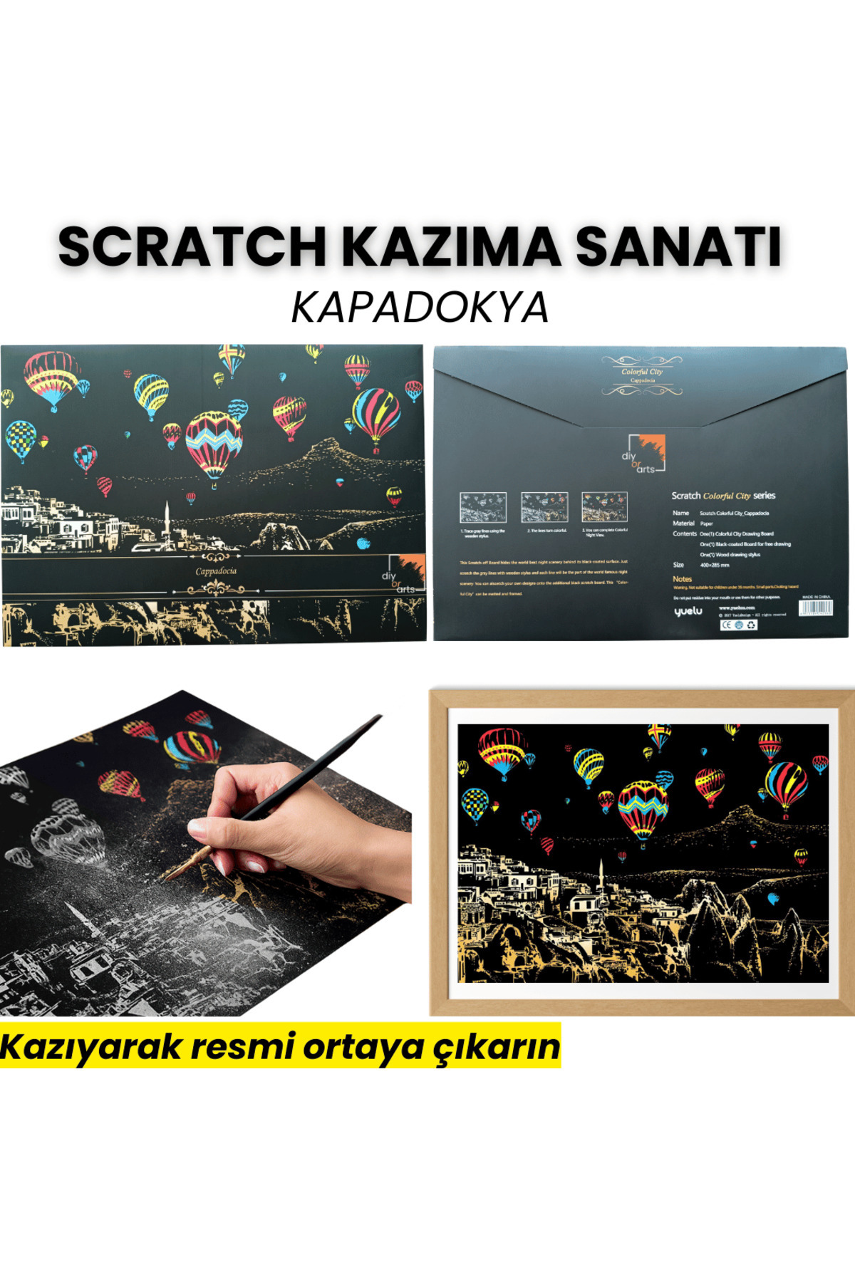 minyaturia Kazıyarak Çizim Hobi Seti – Kazıma Kalemi ve Ekstra Çizim Kağıdı Hediyeli - Kazıyarak Boyama Seti