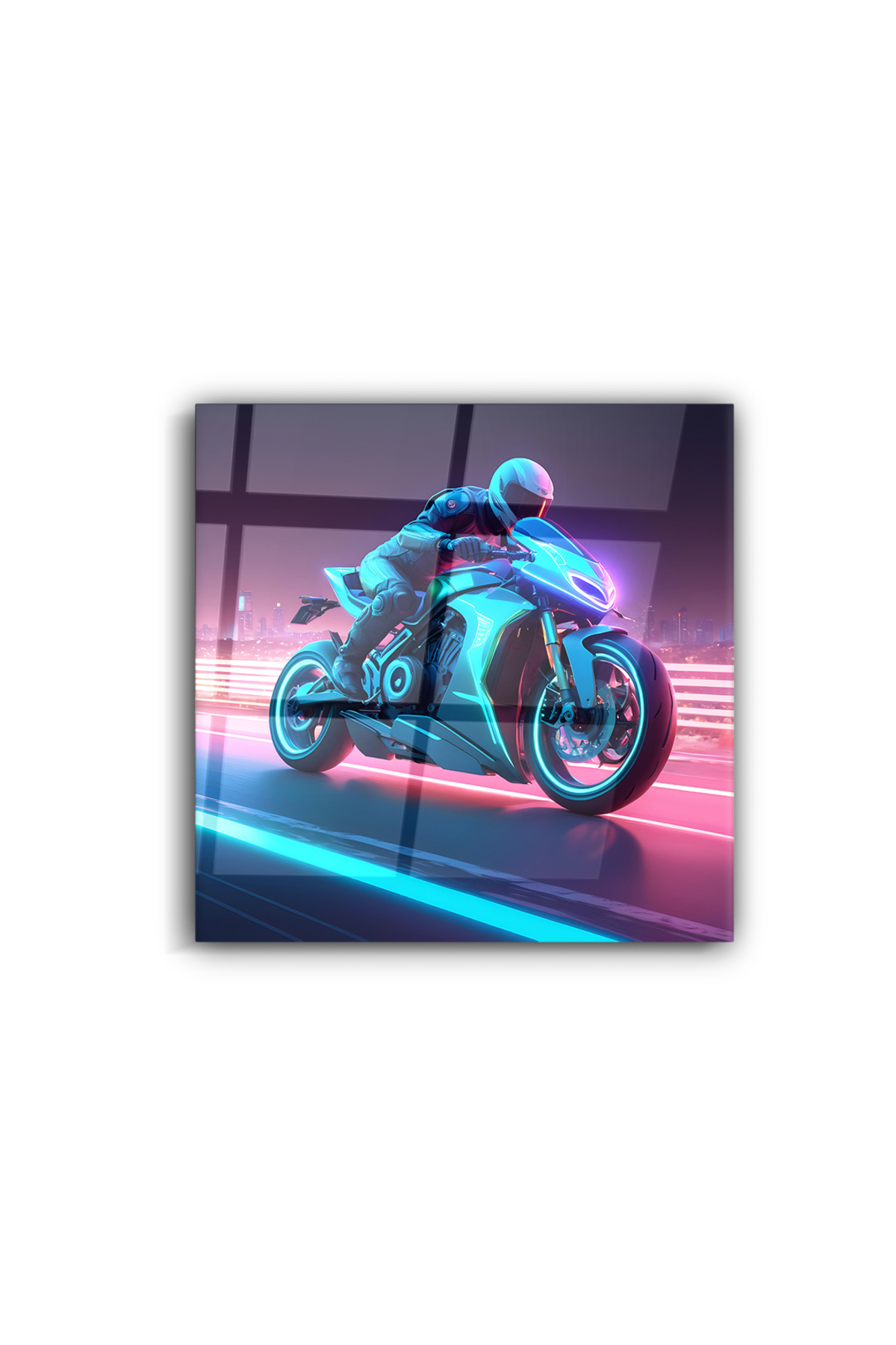 Renkli Neon İşıklı Motor- Cam Tablo-Ofis Odası Dekorasyonu-Hız