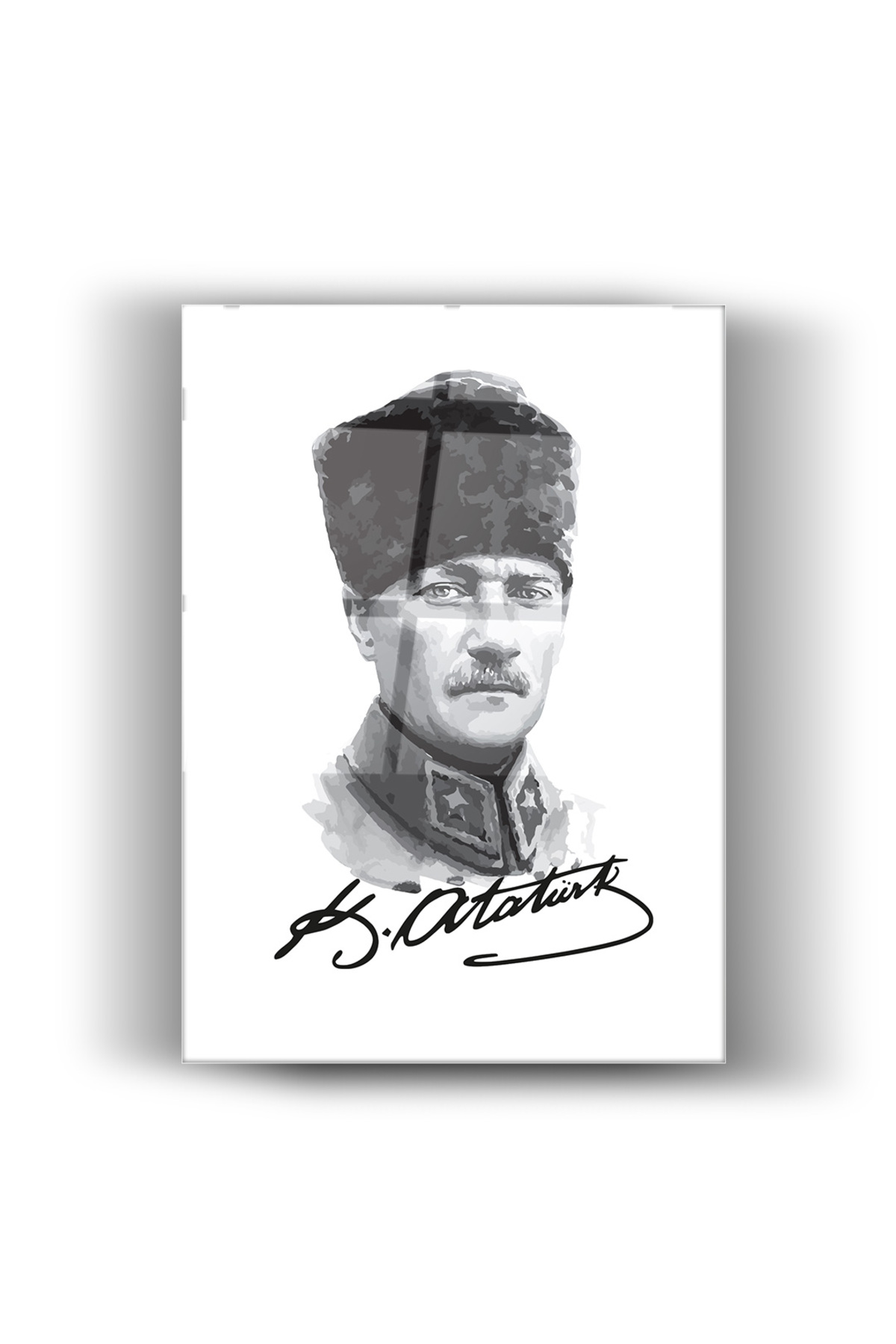 Asil Mustafa Kemal Atatürk Portresi ve İmzası -Cam Tablo- Ev ve Ofis Dekorasyonu