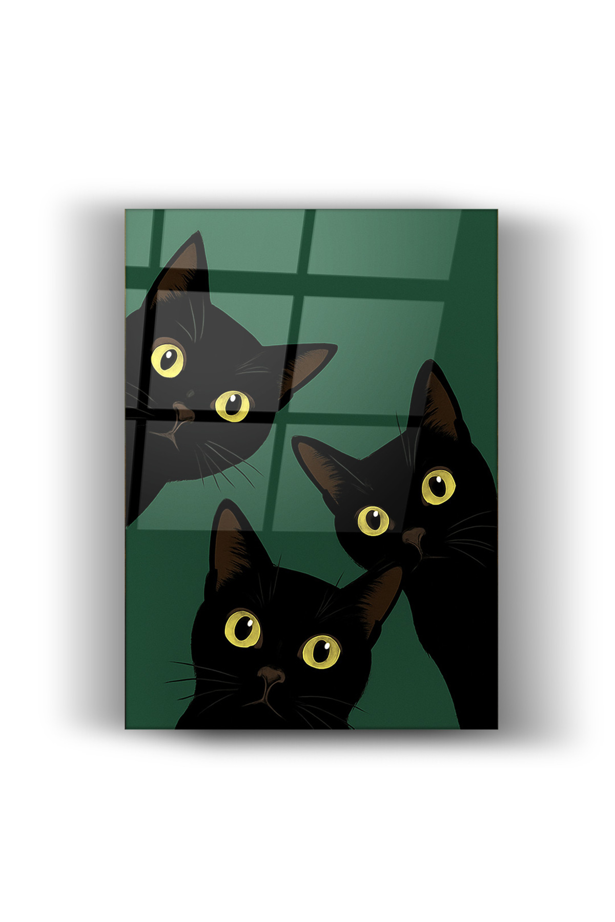 3 Siyah Kedi-Cam Tablo- Ev ve Ofis Dekorasyonu