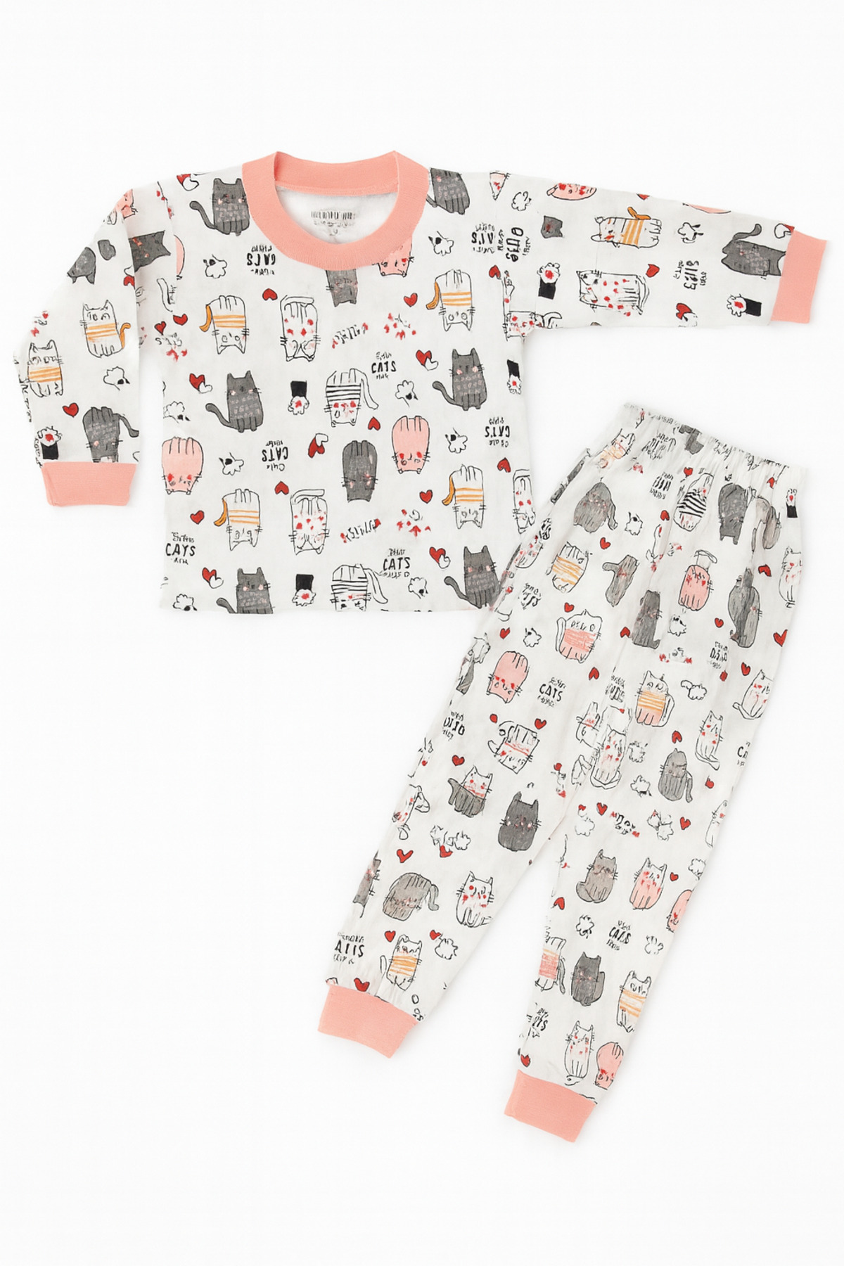 mini mia Sevimli Kediler Desenli Pamuklu Bebek Pijama Takımı fotoğrafı 4 (önizleme)
