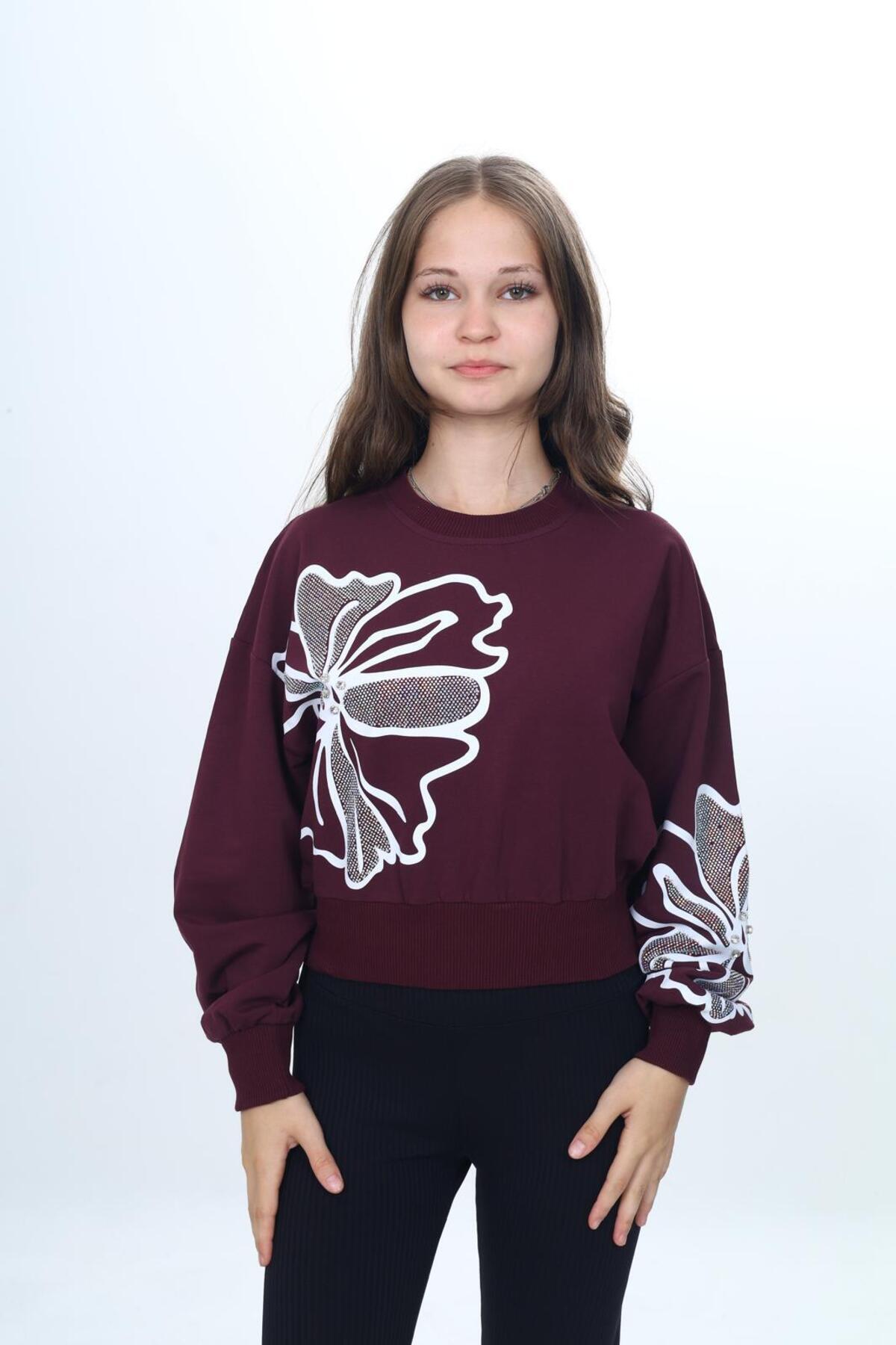Girls 100% Cotton Daisy Printed Sweatshirt – Seasonal Two Thread Fabric-307