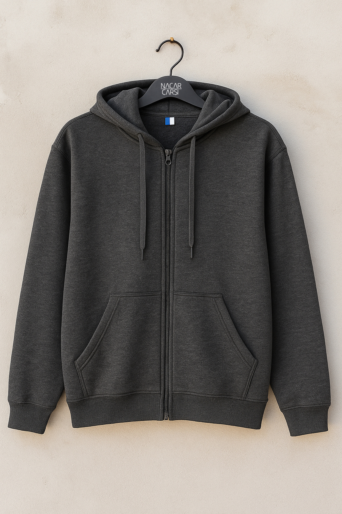 nacar çarşı Unisex Füme 2 İplik Kompakt Penye Likralı Fermuarlı Kapüşonlu Sweatshirt Hırka görsel 2