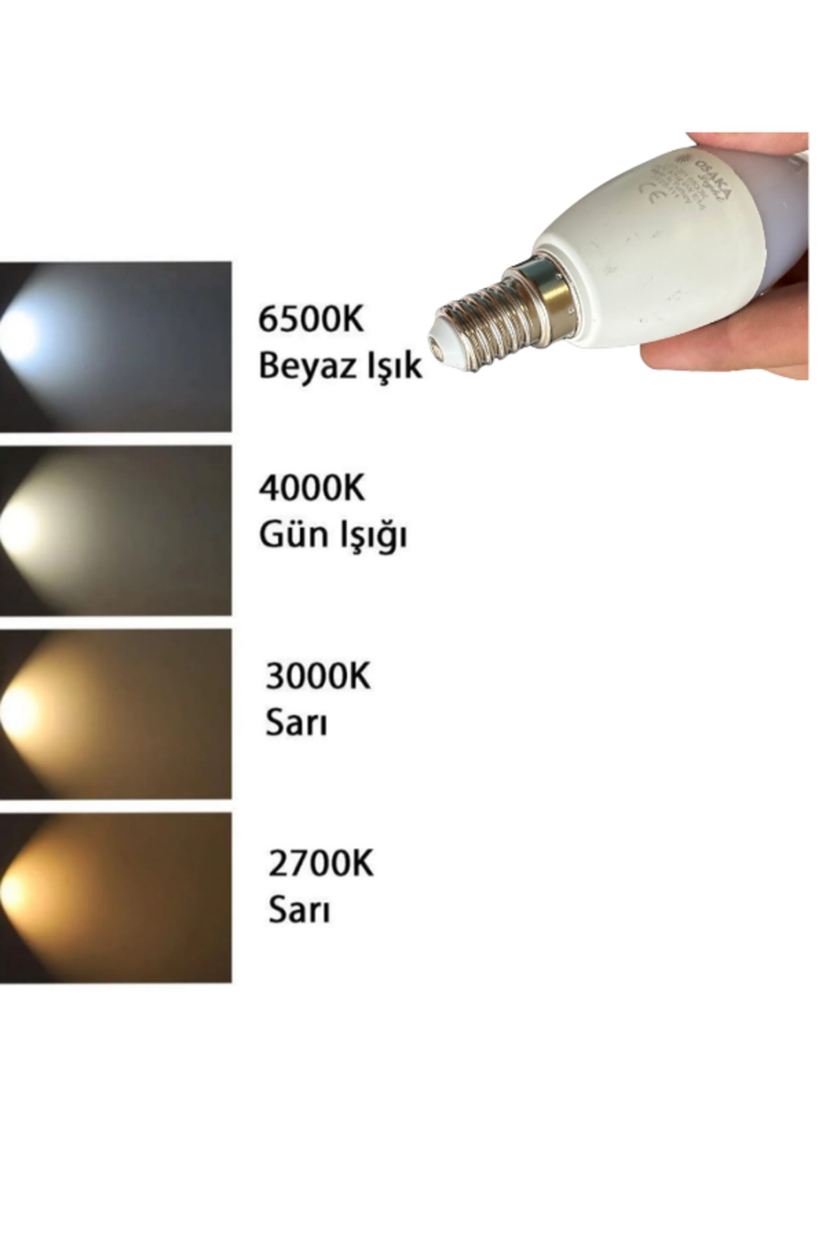 Avarson (6 Adet) Osaka 9W (70W) Beyaz Işık (6500K) E14 Duylu (İnce