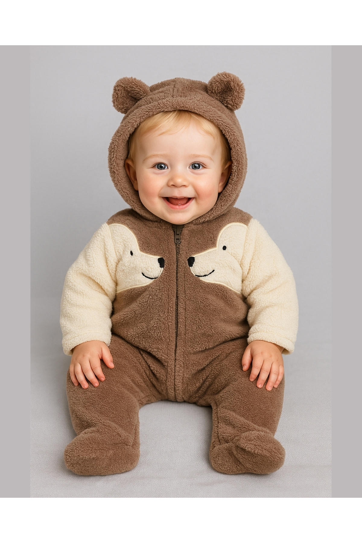 BYMURAT BABY Asliva Welsoft Peluş Bebek Tulum - Kapüşonlu ve Fermuarlı