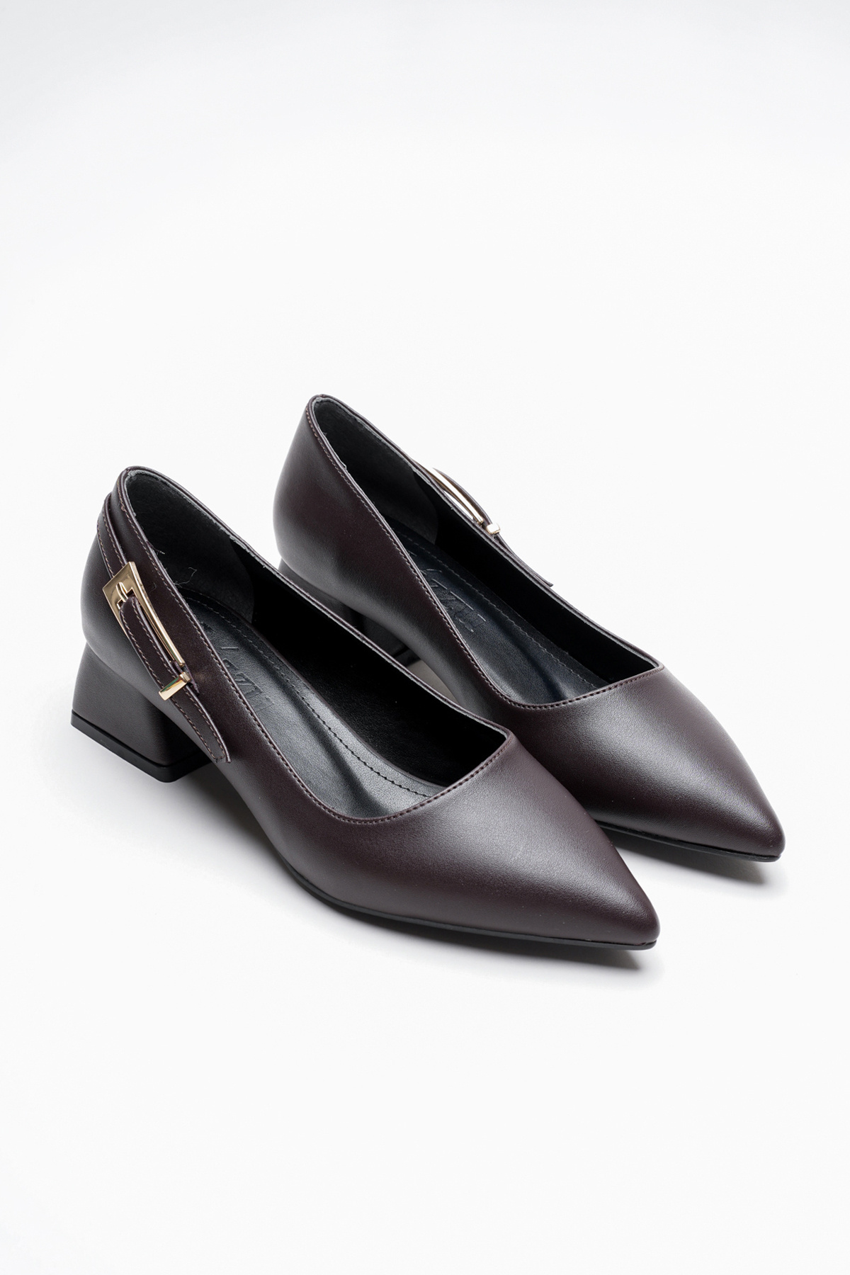 Women's Thick Short Heels with Side Buckle Detail Goria Brown Skin